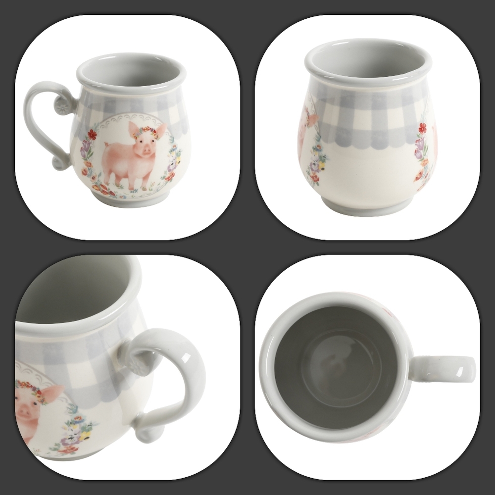 🌺 New Pioneer Woman Pink Pig Gray Gingham Checks Mug, Qty 1 - Picture 8 of 9